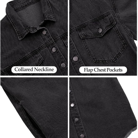 black distressed denim oversized boyfriend destroyed jacket - Picture 5 of 7